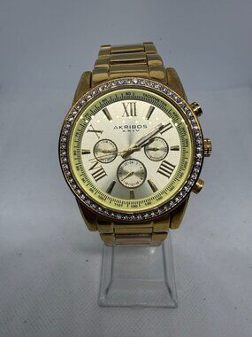 Akribos XXIV Glimmer AK872YG Women's 36mm Gold Swarovski Crystal Bezel Watch
